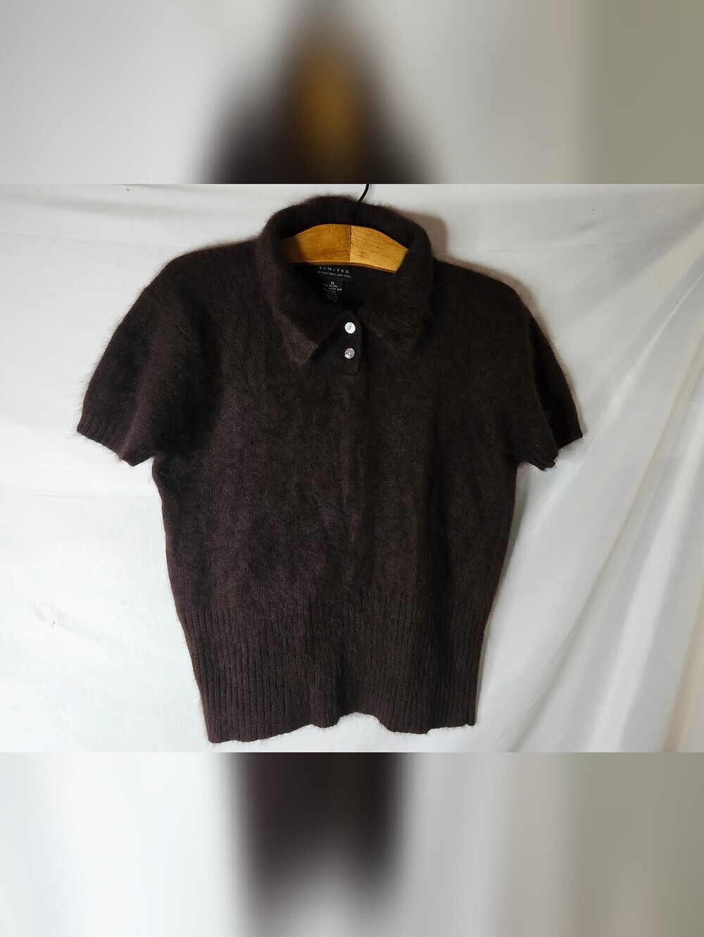 VTG 90s Limited Angora Rabbit Hair Sweater Top Womens XL Brown Polo
